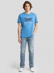 Koszulka męska z nadrukiem na piersi niebieska Gralis 402. Niebieskie t-shirty BIG STAR, l, bez wzorów, z bawełny, bez kołnierzyka, bez ramiączek. W wyprzedaży za 79.99 zł.