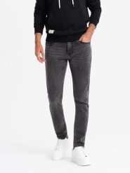 Dopasowane jeansowe męskie spodnie SLIM FIT z elastanem – grafitowe V3 OM-PADP-0214 - XXL. Szare spodnie materiałowe Ombre Clothing, na co dzień, l, bez wzorów, z bawełny, casualowe. Za 119.99 zł.