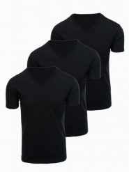 Zestaw bawełnianych męskich t-shirtów V-neck BASIC – 3x czarny V9 OM-TSBS-0281 (3x - Rozmiar: XXL. Czarne t-shirty Ombre Clothing, m, bez wzorów, z bawełny, bez kołnierzyka, bez ramiączek. Za 169.99 zł.