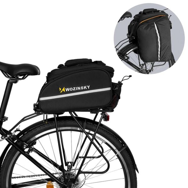 Pojemna torba rowerowa 35L Czarna. Czarne torby na ramię Wozinsky, bez wzorów, z materiału, przez ramię, duże, bez dodatków. Za 238.00 zł.
