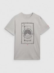 4F T-shirt regular z nadrukiem męski - szary S. Szare t-shirty 4F, m, bez wzorów, z bawełny, bez kołnierzyka, bez ramiączek. Za 69.99 zł.