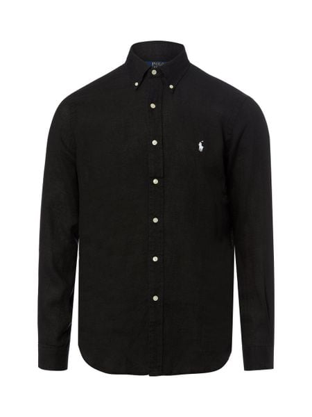Polo Ralph Lauren koszula lniana Mężczyźni Regular Fit len czarny, M. Czarne koszule Polo Ralph Lauren, m, bez wzorów, ze lnu, bez kołnierzyka, bez ramiączek. Za 599.95 zł.
