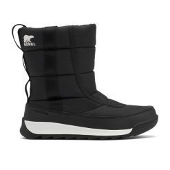 Śniegowce juniorskie Sorel Outh Whitney II Puffy Mid. Czarne buty trekkingowe Sorel, na zimę, bez wzorów, bez zapięcia. Za 299.99 zł.