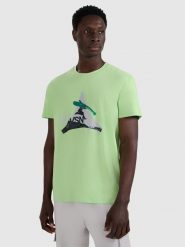 4F T-shirt regular z nadrukiem męski - zielony M. Zielone t-shirty 4F, m, bez wzorów, z dresówki, bez kołnierzyka, bez ramiączek. Za 69.99 zł.