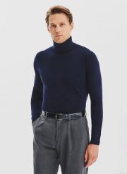 PAKO LORENTE - Granatowy gładki golf męski. Niebieskie golfy Pako Lorente, l, bez wzorów, z bawełny, bez ramiączek. Za 169.99 zł.