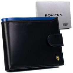Portfel skórzany Rovicky N992L-RVT Black+Navy czarny. Czarne portfele ROVICKY, bez wzorów, ze skóry. Za 81.99 zł.