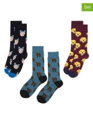 Happy Socks Skarpety (3 pary) w kolorze fioletowo-niebiesko-czarnym rozmiar: 41-46. Czarne skarpety Happy Socks, bez wzorów. Za 76.45 zł.
