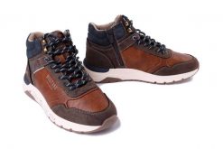 MUSTANG 4200-501-307 cognac, trzewiki męskie. Brązowe botki sznurowane Mustang, na zimę, bez wzorów, z tkaniny, bez obcasa, bez zapięcia. Za 251.92 zł.