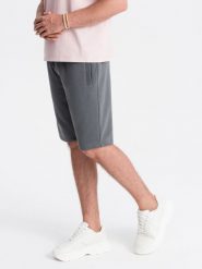 Męskie szorty dresowe bawełniane BASIC – grafitowe V11 OM-SRBS-0149 - XXL. Szare krótkie spodenki sportowe Ombre Clothing, l, bez wzorów, z bawełny. W wyprzedaży za 89.99 zł.