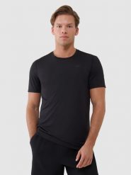 4F Koszulka treningowa regular szybkoschnąca męska - czarna L. Czarne t-shirty 4F, l, bez wzorów, z dzianiny, bez kołnierzyka, bez ramiączek. Za 129.99 zł.