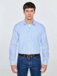 Koszula męska w prążek błękitna Cosiser 401. Niebieskie koszule BIG STAR, l, bez wzorów, z bawełny, bez kołnierzyka, bez ramiączek. Za 199.99 zł.