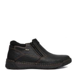 Botki Rieker. Czarne botki sznurowane Rieker, bez wzorów, bez obcasa, bez zapięcia. Za 449.99 zł.