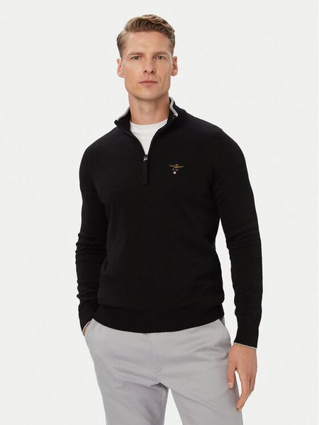 Aeronautica Militare Sweter 262MA1670UL00506 Czarny Regular Fit. Czarne swetry rozpinane Aeronautica Militare, m, bez wzorów, z bawełny, bez kołnierzyka, bez ramiączek. Za 569.99 zł.