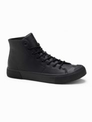 Wysokie buty trampki męskie z gumowym noskiem – czarne V6 OM-FOSH-0138 - 46. Czarne trampki Ombre Clothing, m, z aplikacjami, bez zapięcia. Za 119.99 zł.