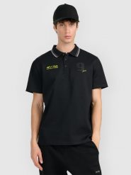 4F Koszulka polo regular męska 4F x Robert Lewandowski - czarna XL. Czarne koszulki polo sportowe 4F, bez wzorów, z bawełny, bez ramiączek. Za 129.99 zł.