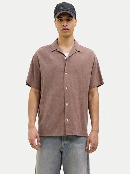 Jack & Jones Koszula Luke 12255781 Brązowy Relaxed Fit. Brązowe koszule Jack & Jones, m, bez wzorów, z bawełny, bez kołnierzyka, bez ramiączek. Za 79.99 zł.