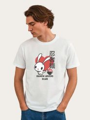 WOOOP Koszulka "Torc Ramen Lovers Club Bunny" w kolorze białym rozmiar: XL. Białe bezrękawniki Wooop, xl, bez wzorów, z bawełny, bez kołnierzyka, bez ramiączek. Za 56.99 zł.
