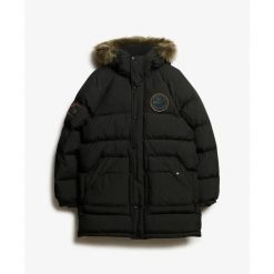 Długa kurtka Superdry Everest. Czerwone kurtki Superdry, s, bez wzorów, z puchu, bez kaptura. Za 990.80 zł.