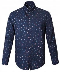 Granatowa Koszula o Prostym Kroju w Żaglówki - Pako Jeans. Niebieskie koszule Pako Jeans, l, bez wzorów, z bawełny, bez kołnierzyka, bez ramiączek. Za 199.00 zł.