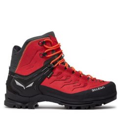Trekkingi Salewa. Czerwone botki sznurowane Salewa, bez wzorów, z gore-texu, bez obcasa, bez zapięcia. Za 1,399.00 zł.