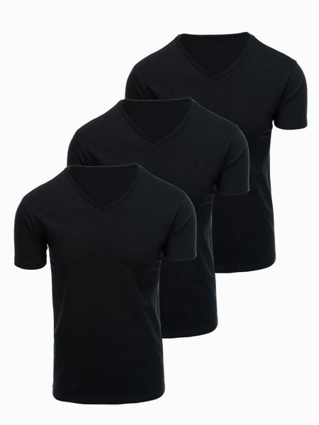 Zestaw bawełnianych męskich t-shirtów V-neck BASIC – 3x czarny V9 OM-TSBS-0281 (3x - Rozmiar: XXL. Czarne t-shirty Ombre Clothing, m, bez wzorów, z bawełny, bez kołnierzyka, bez ramiączek. W wyprzedaży za 109.99 zł.