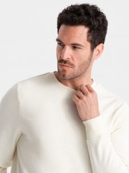 Nierozpinana męska bluza dresowa BASIC – kremowa V5 OM-SSBN-0159 - XXL. Białe bluzy Ombre Clothing, l, bez wzorów, z dresówki, bez kaptura. Za 119.99 zł.