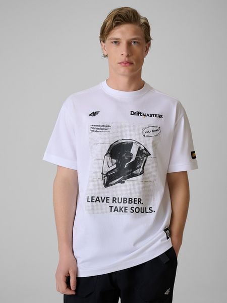 4F T-shirt loose z nadrukiem uniseks 4F x Drift Masters - biały XL. Białe t-shirty 4F, bez wzorów, z bawełny, bez ramiączek. Za 119.99 zł.