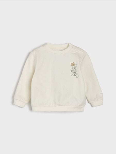 Bawełniana bluza crewneck z nadrukiem Minnie Mouse - kremowy. Białe bluzy bez kaptura Sinsay, l, bez wzorów, z bawełny, bez kaptura. Za 15.99 zł.