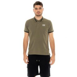 Koszulka polo na co dzień na siłownię. Zielone koszulki polo LEONE 1947 APPAREL, bez wzorów, z bawełny, bez ramiączek, na fitness i siłownię. W wyprzedaży za 82.10 zł.