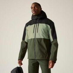 Męska wodoodporna kurtka z kapturem i panelami Maland II. Zielone kurtki Regatta, l, bez wzorów, z materiału, z kapturem. W wyprzedaży za 329.99 zł.