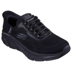 Męskie D'LUX WALKER 2.0 REZINATE Slip-On Czarny. Czarne buty sportowe casual Skechers, bez wzorów, z materiału, bez zapięcia. Za 449.99 zł.
