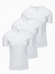 Zestaw męskich bawełnianych koszulek V-neck BASIC – 3x biały V11 - Rozmiar: L. Białe t-shirty Ombre Clothing, l, bez wzorów, z bawełny, bez kołnierzyka, bez ramiączek. W wyprzedaży za 112.49 zł.