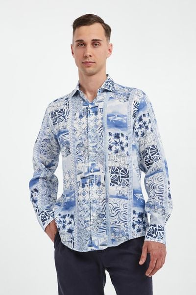 Koszula męska lniana ze wzorem PAUL&SHARK. Koszule PAUL&SHARK, m, bez wzorów, bez kołnierzyka, bez ramiączek. Za 1,469.00 zł.
