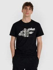 4F T-shirt regular z nadrukiem męski - czarny XXL. Czarne t-shirty 4F, m, bez wzorów, z bawełny, bez kołnierzyka, bez ramiączek. Za 59.99 zł.