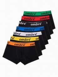 Bokserki męskie bawełniane z kontrastową gumą - 7-pak czarne V1 OM-UNBO-0100 - XXL. Czarne bokserki Ombre Clothing, l, bez wzorów, z bawełny. W wyprzedaży za 99.99 zł.