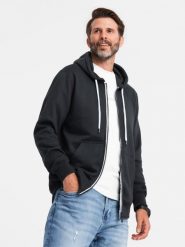 Bluza męska rozpinana z kapturem BASIC - czarna V1 B977 - S. Czarne bluzy Ombre Clothing, m, bez wzorów, z bawełny, z kapturem. W wyprzedaży za 49.99 zł.