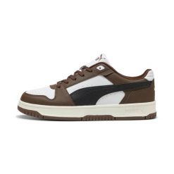 Klasyczne buty treningowe Puma Rebound Slam Lo. Brązowe sztyblety Puma, bez wzorów, bez obcasa, bez zapięcia. Za 274.00 zł.