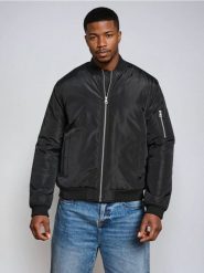 Ocieplana kurtka bomberka - czarny. Czarne kurtki Sinsay, l, bez wzorów, bez kaptura. Za 79.99 zł.