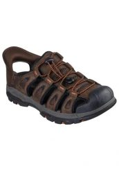 Sandały SKECHERS SLIP - INS TRESMEN NORVICK Brązowy. Brązowe sandały Skechers, z materiału, bez zapięcia. Za 299.99 zł.