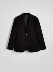 Marynarka slim fit z dodatkiem wiskozy - czarny. Czarne garnitury Reserved, bez wzorów, z tkaniny. Za 299.99 zł.
