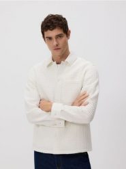 Strukturalna koszula comfort - biały. Białe koszule Reserved, l, bez wzorów, z bawełny, bez kołnierzyka, bez ramiączek. Za 139.99 zł.