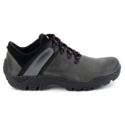 Olivier Skórzane buty trekkingowe męskie 311GT szary szare. Szare trekkingi bez wzorów, ze skóry, bez zapięcia. Za 351.82 zł.
