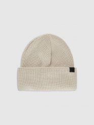 4F Czapka beanie z wełną merino uniseks - beżowa Uniwersalny. Brązowe czapki zimowe 4F, bez wzorów, z wełny. Za 99.99 zł.