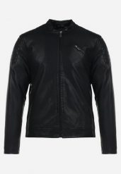 Czarna Kurtka z Ekoskóry Zapinana na Suwak z Ozdobnymi Marszczeniami Gerundia. Czarne kurtki Born2be, m, bez wzorów, bez kaptura. Za 129.99 zł.