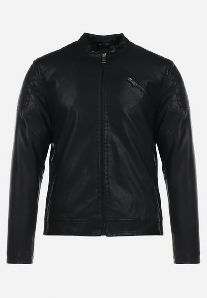 Czarna Kurtka z Ekoskóry Zapinana na Suwak z Ozdobnymi Marszczeniami Gerundia. Czarne kurtki Born2be, m, bez wzorów, bez kaptura. Za 129.99 zł.