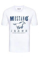 MUSTANG T SHIRT BASIC PRINT TEE GENERAL WHITE 1008372 2045. Białe t-shirty Mustang, m, bez wzorów, z bawełny, bez kołnierzyka, bez ramiączek. Za 69.99 zł.