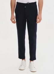 PAKO LORENTE - Granatowe spodnie męskie z lnem. Spodnie materiałowe Pako Lorente, na co dzień, na wiosnę, m, bez wzorów, z bawełny, casualowe. Za 149.99 zł.