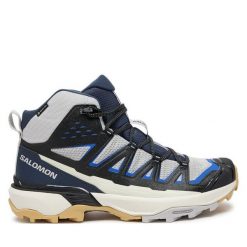 Trekkingi Salomon. Szare botki sznurowane Salomon, bez wzorów, z gore-texu, bez obcasa, bez zapięcia. Za 559.99 zł.
