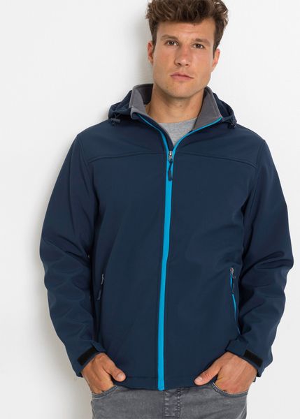 Kurtka softshell z kapturem. Niebieskie kurtki bonprix, m, bez wzorów, z softshellu, z kapturem. Za 229.99 zł.