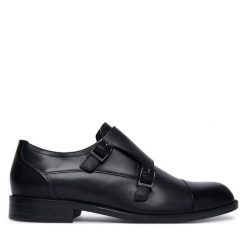 Półbuty BOSS. Czarne eleganckie półbuty Boss, bez wzorów, bez obcasa, bez zapięcia. Za 894.99 zł.
